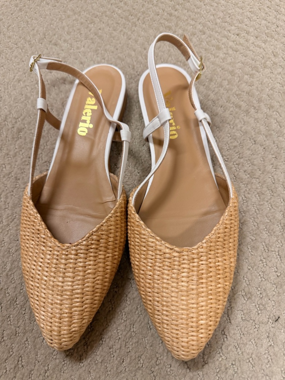 Valerio Beige Woven Pointed-Toe Slingback Mules